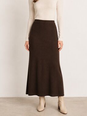 Sadie & Sage Brown Knit Fit & Flare Maxi Skirt Size Small
